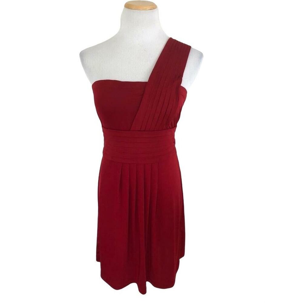 BCBGeneration A-Line Dress Slinky Knee Length One Shoulder Pleated Red Sz Medium